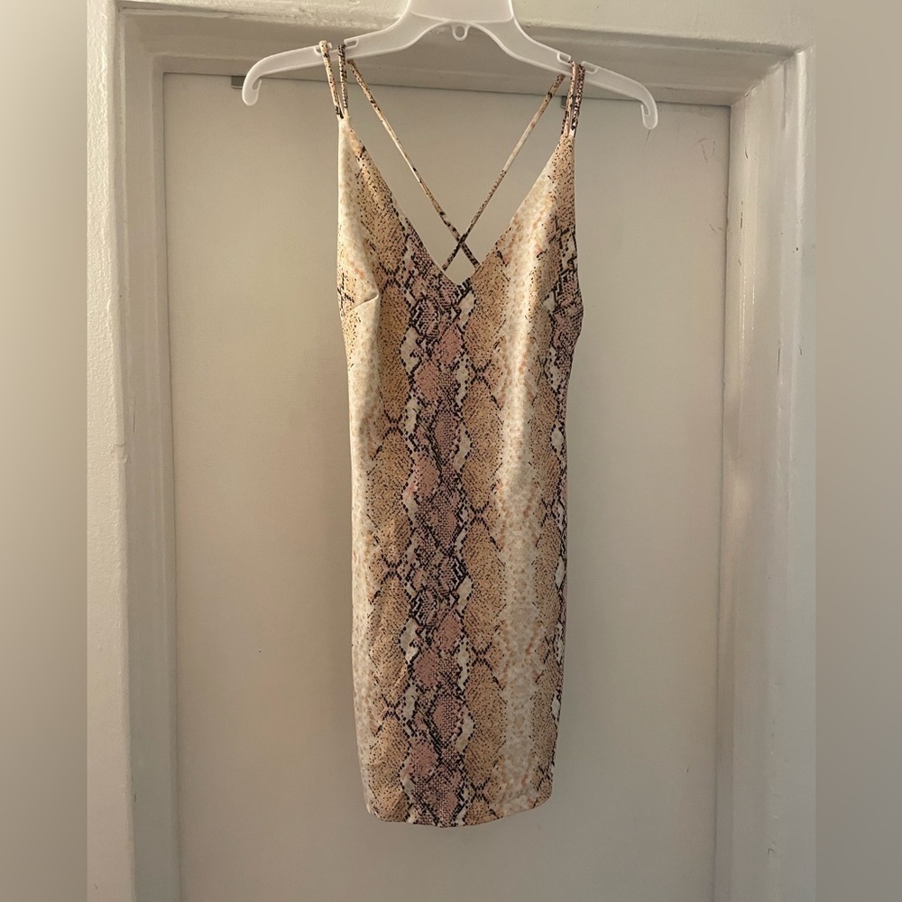 Blue blush Tan snake print slip‎ dress size Small